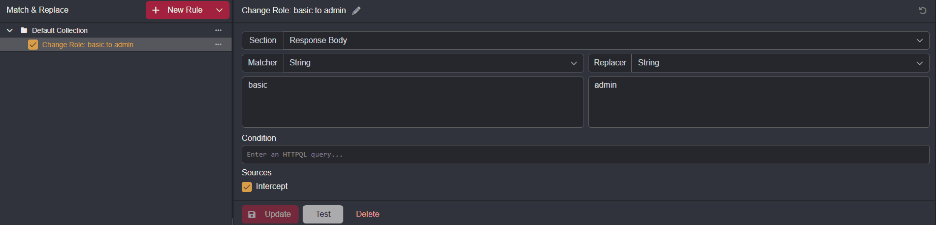Creating a the role change rule.