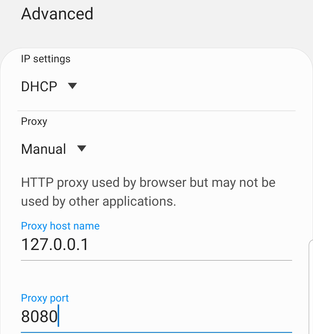 Android proxy settings.