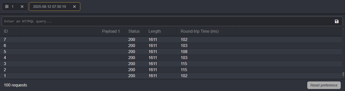 The traffic table of Automate Session requests.