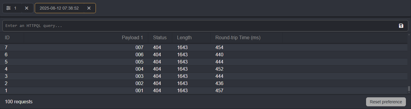 The traffic table of Automate Session requests.