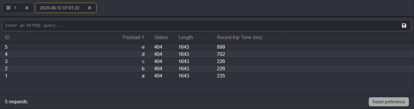 The traffic table of Automate Session requests.