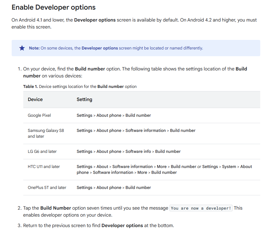 Enable developer options.