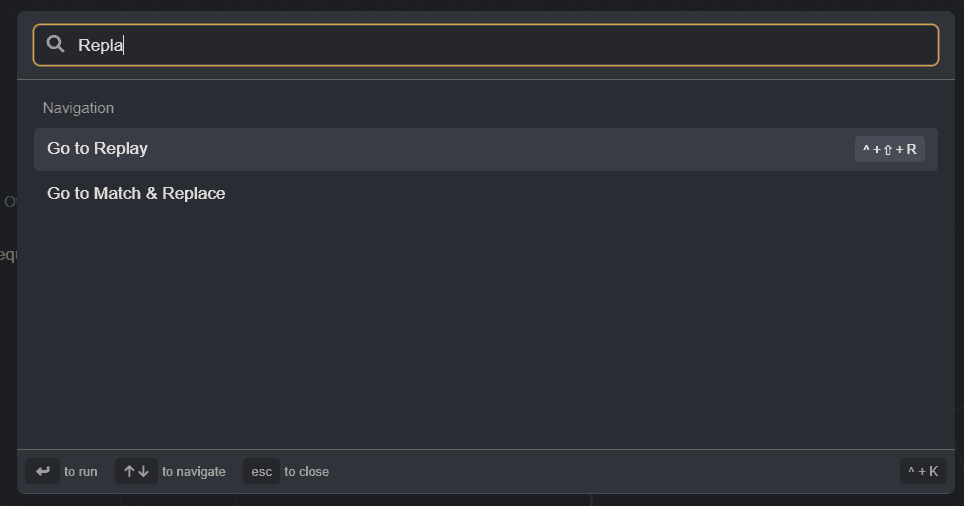 Command Palette search results for Replay