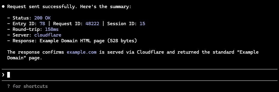 Replay request and response summary.
