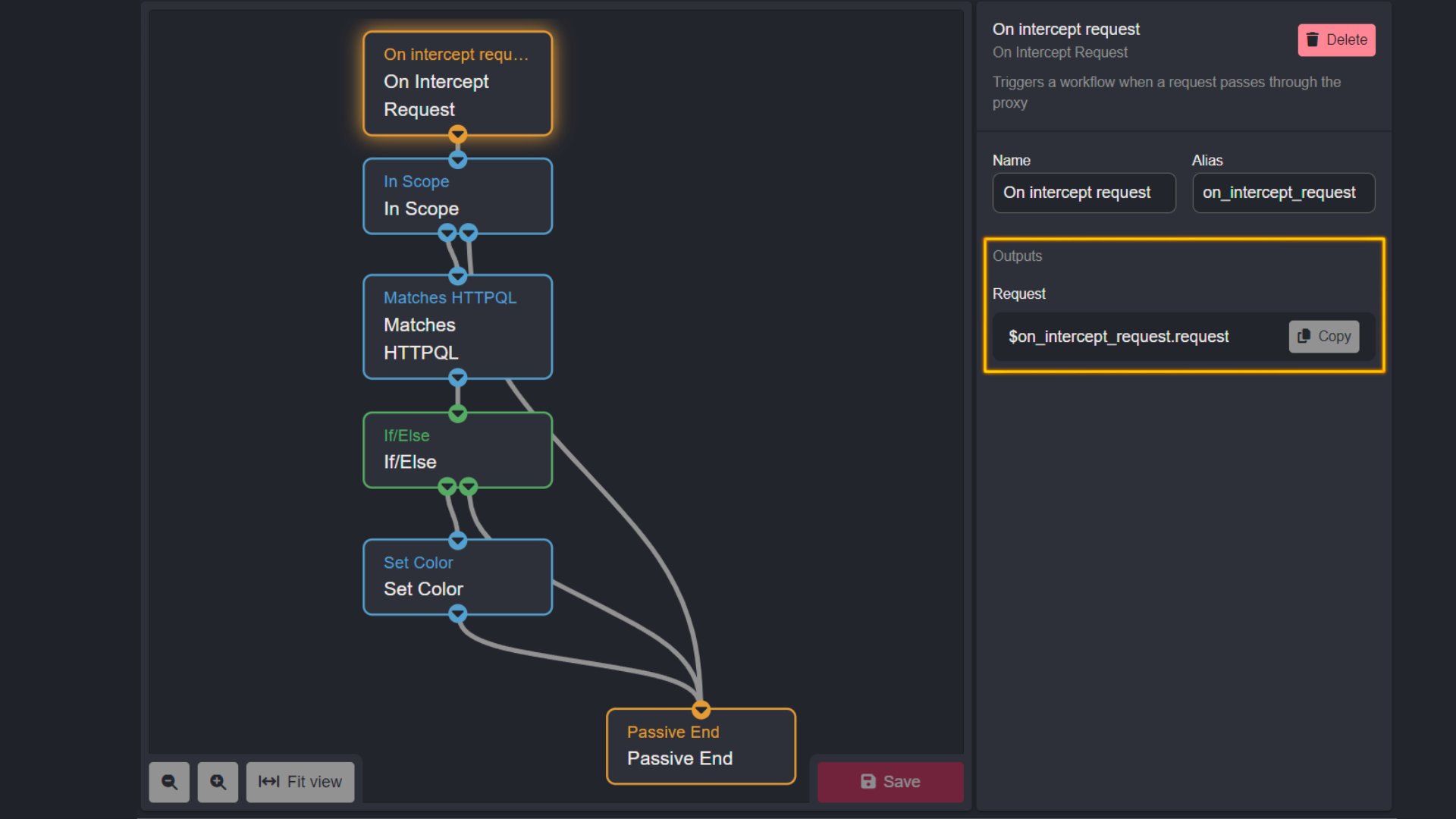 On intercept request Node in example Passive Workflow.