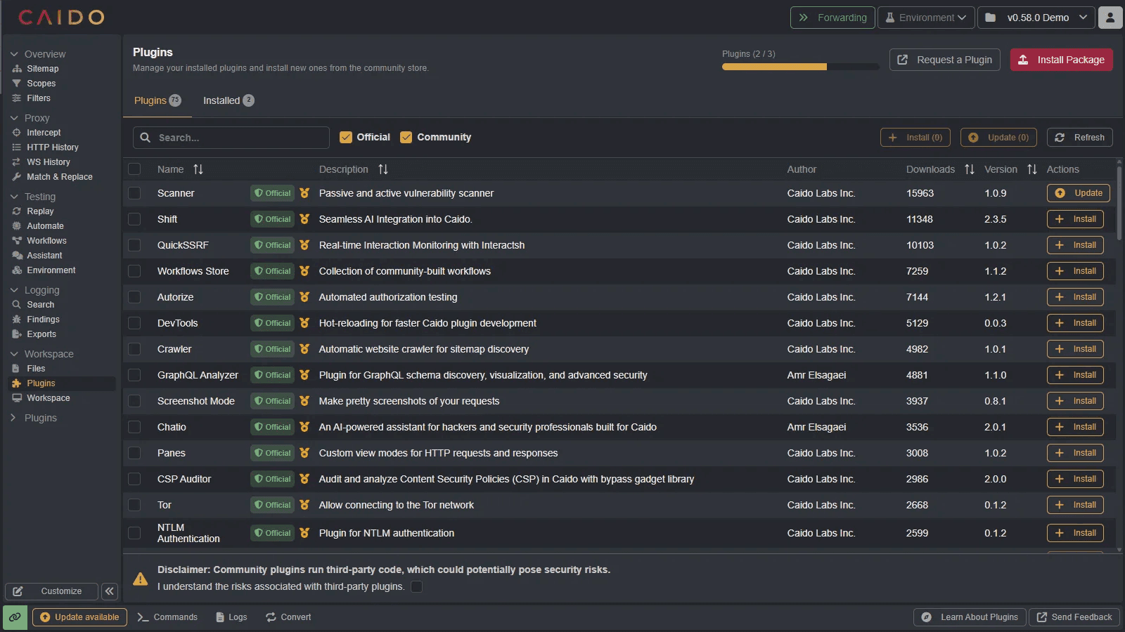 The Plugins interface