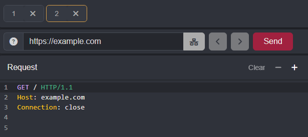 The new request tab generated by clicking the + New Session button.